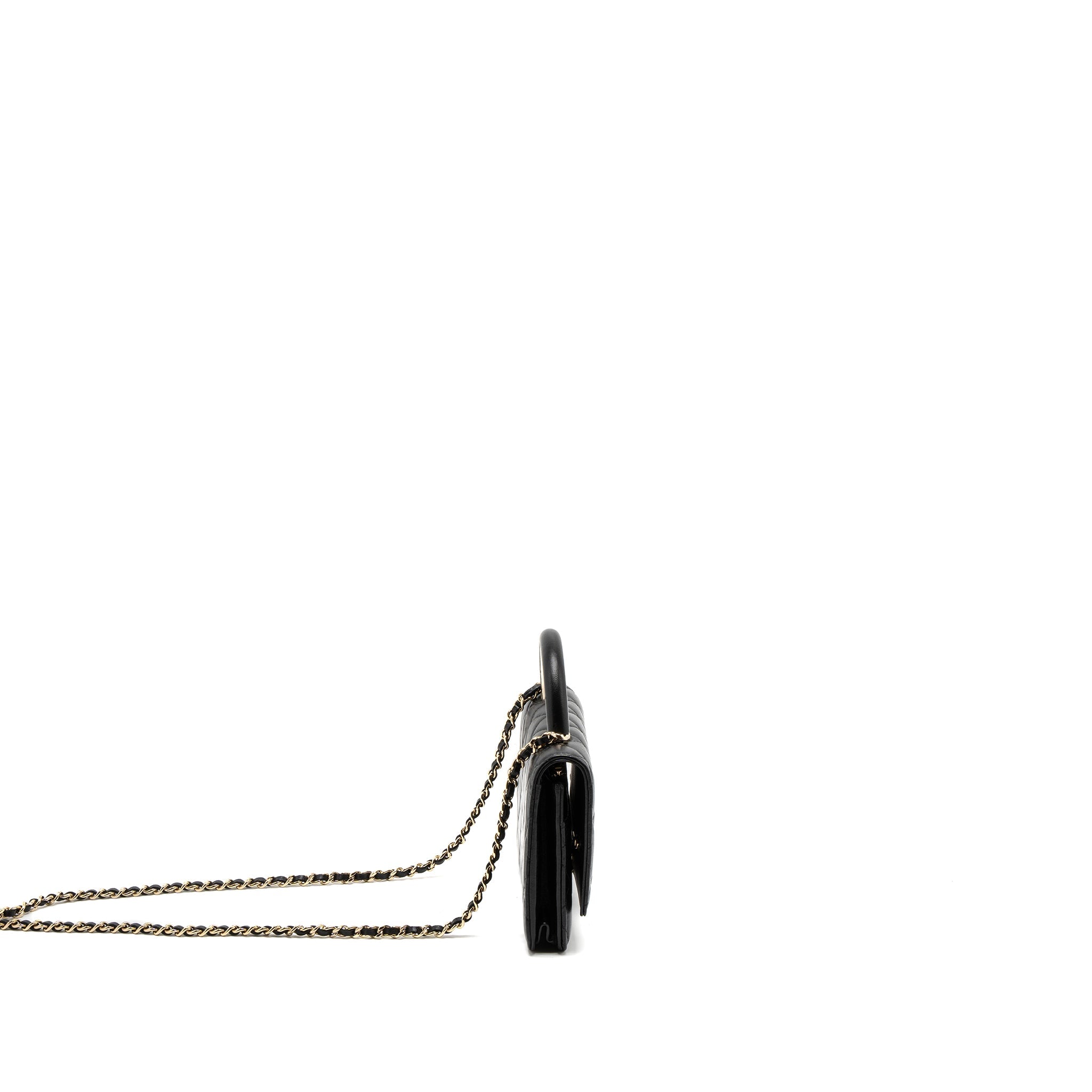 CHANEL LEATHER TOP HANDLE WALLET ON CHAIN LAMBSKIN BLACK LGHW (MICROCHIP)