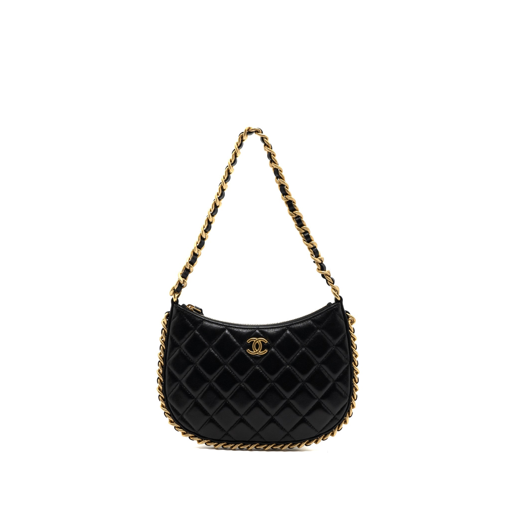 CHANEL 23B HOBO SHOULDER BAG LAMBSKIN BLACK BRUSHED GHW(MICROCHIP)