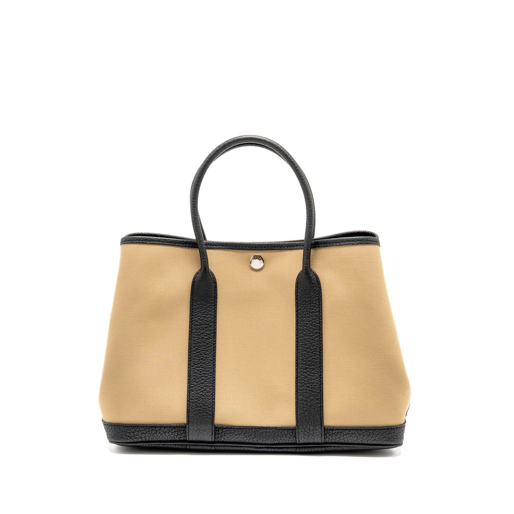 HERMES GARDEN PARTY 30 CANVAS/NEGONDA LEATHER TRENCH/BLACK SHW