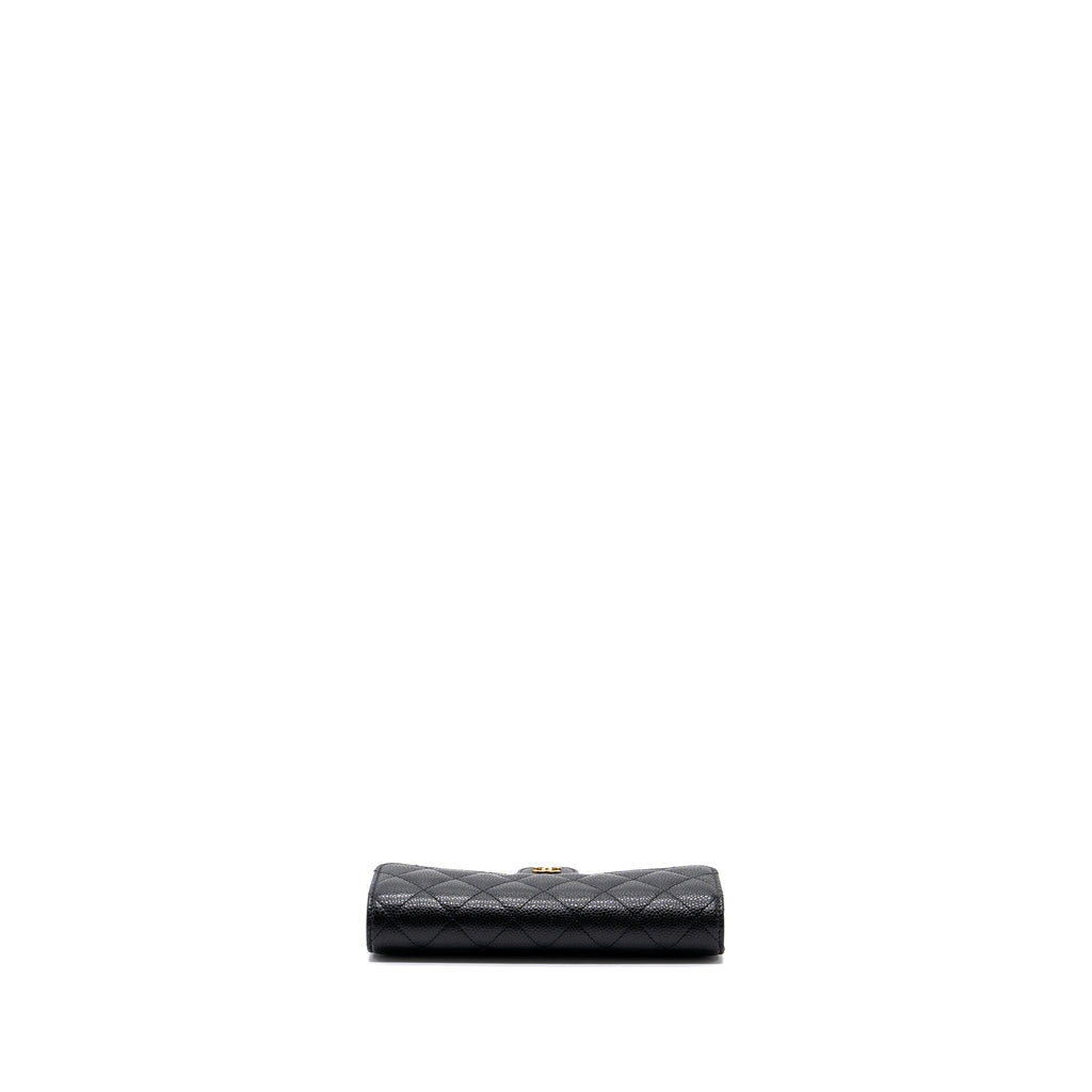 CHANEL CLASSIC FLAP WALLET GRAINED CALFSKIN BLACK GHW
