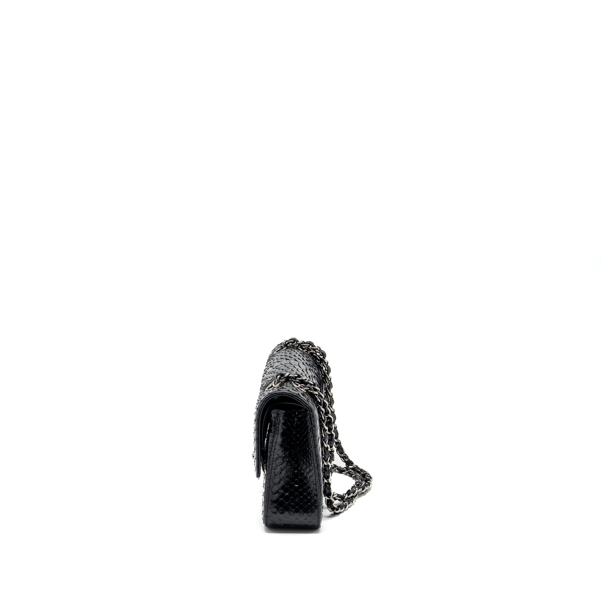 CHANEL MEDIUM CLASSIC DOUBLE FLAP BAG PYTHON BLACK SHW