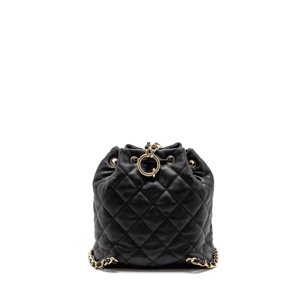 CHANEL DRAWSTRING TWO POCKETS BACKPACK CALFSKIN BLACK LGHW (MICROCHIP)
