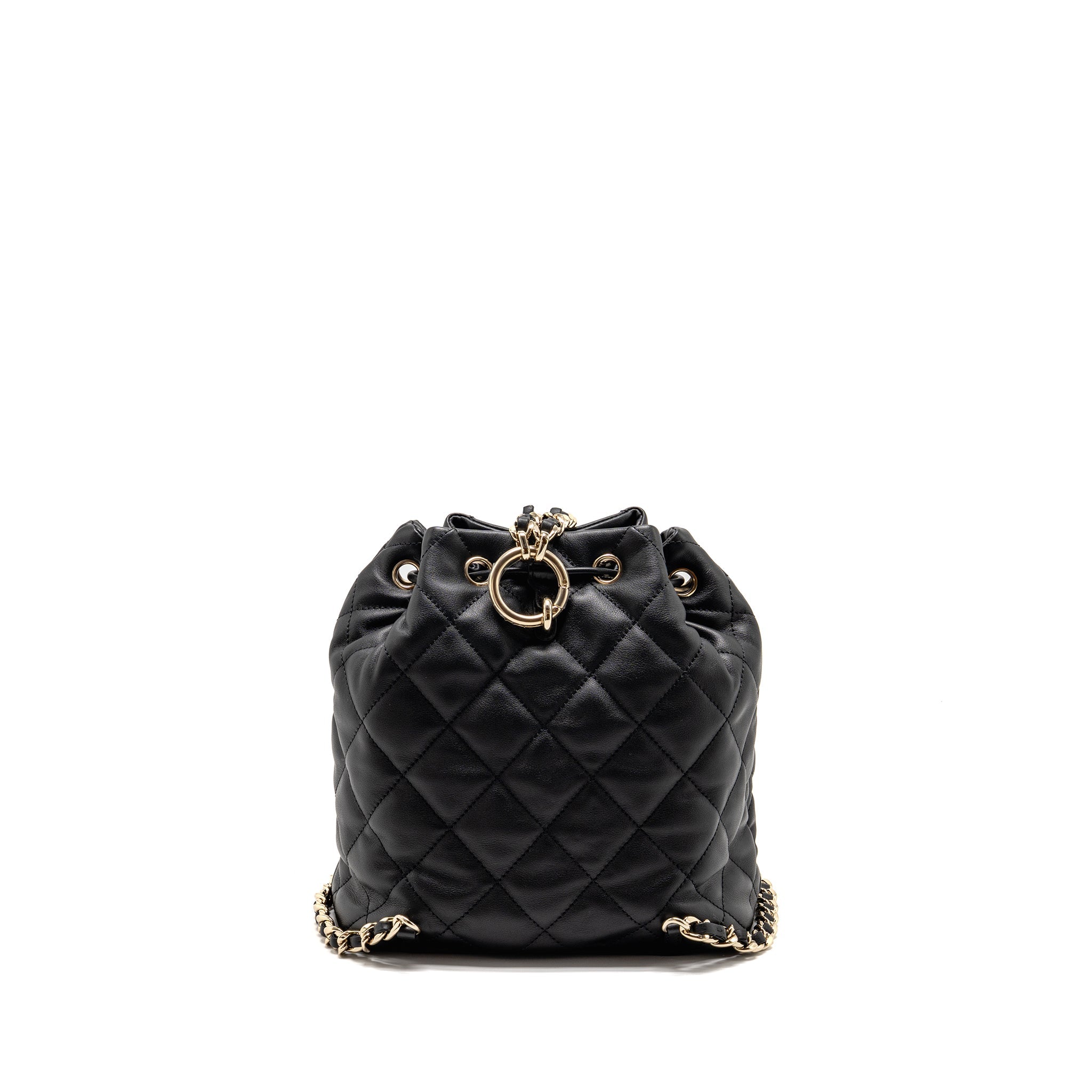 CHANEL DRAWSTRING TWO POCKETS BACKPACK CALFSKIN BLACK LGHW (MICROCHIP)