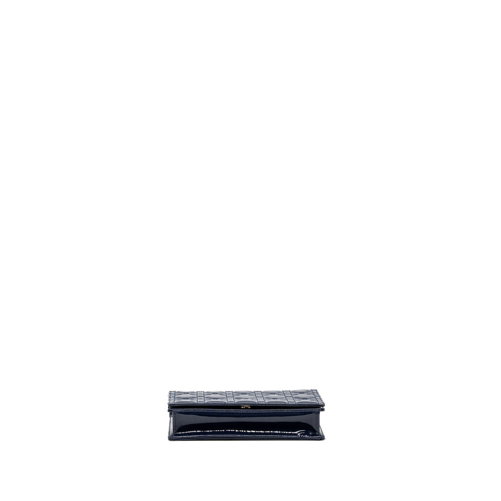 DIOR LADY DIOR POUCH WITH CHAIN PATENT DARK BLUE LGHW
