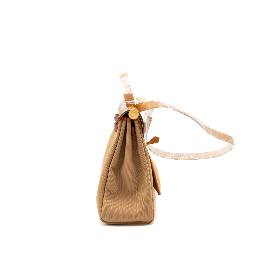 HERMES HERBAG 31 ZIP BAG CANVAS/VACHE HUNTER CHAI/ NATURAL SABLE/ FAUVE/ CUIVRE GHW