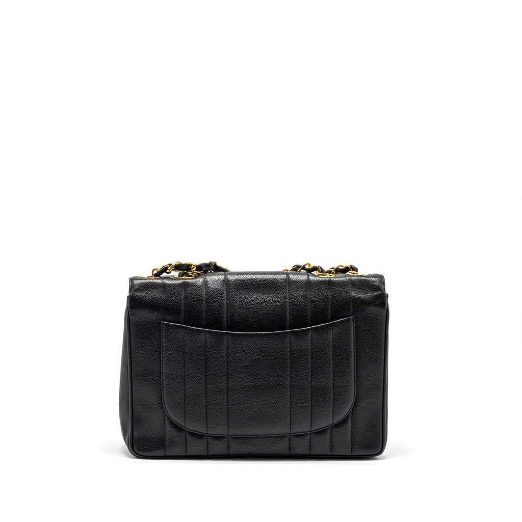 CHANEL VINTAGE VERTICAL JUMBO FLAP BAG CAVIAR BLACK GHW
