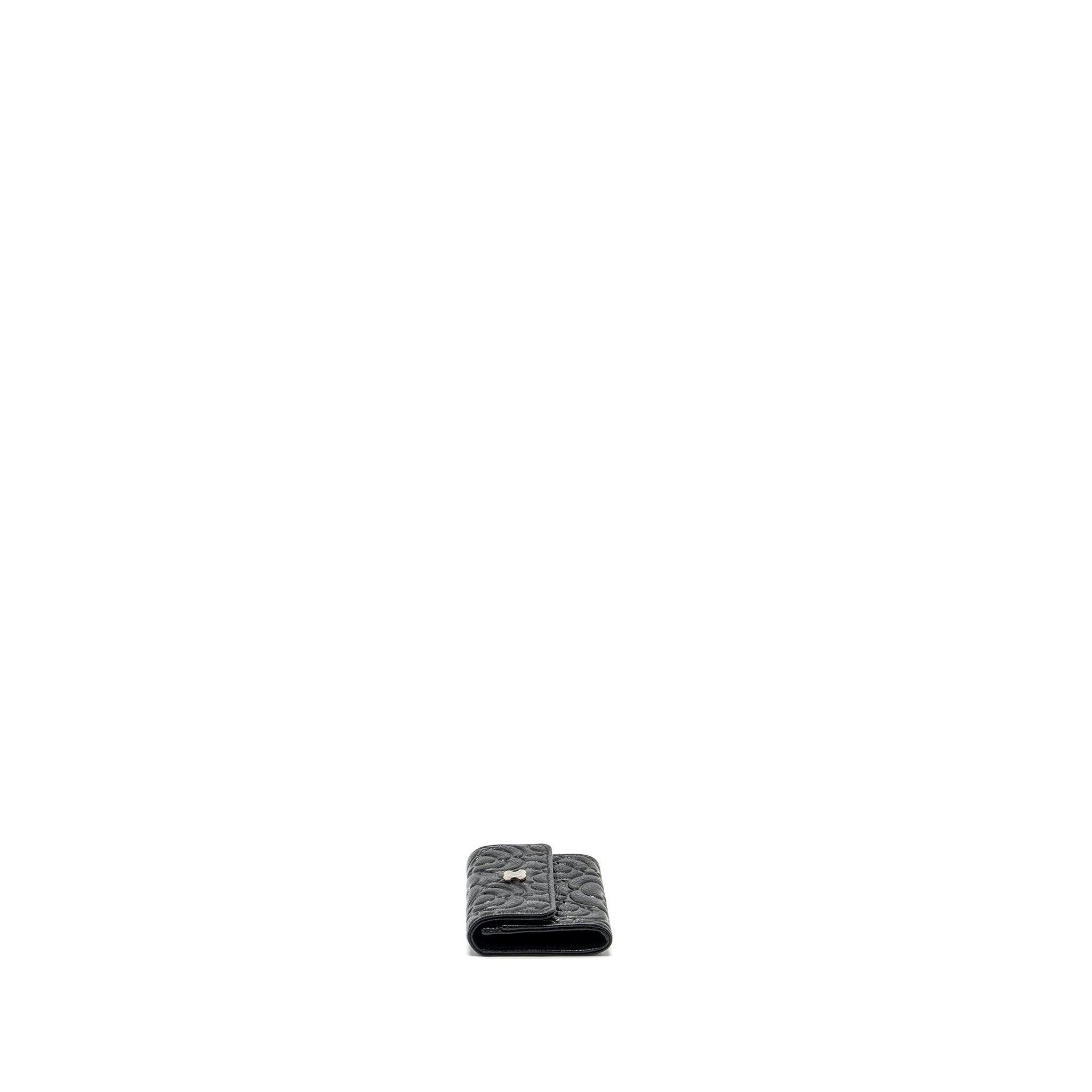 CHANEL CAMELLIA EMBOSSED CARD HOLDER CAVIAR BLACK SHW
