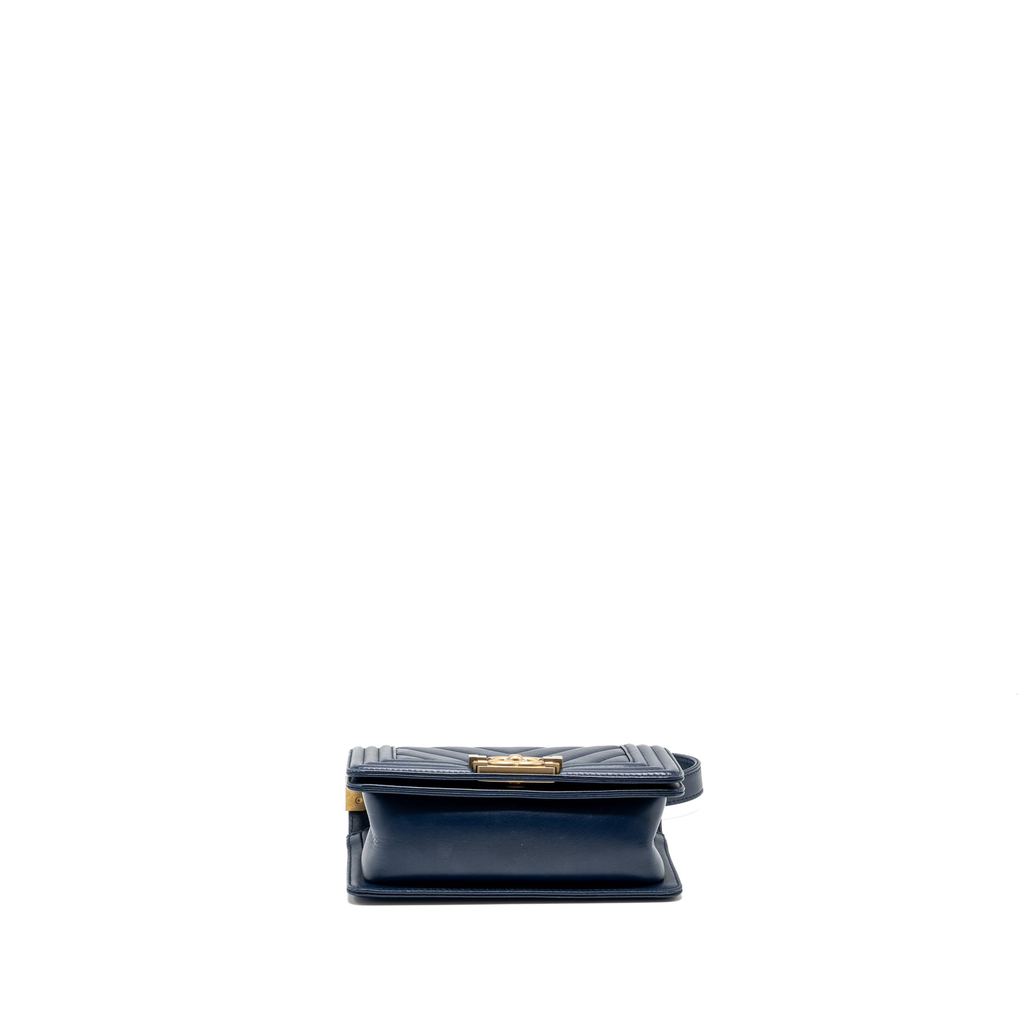 CHANEL SMALL CHEVRON BOY BAG LAMBSKIN NAVY GHW