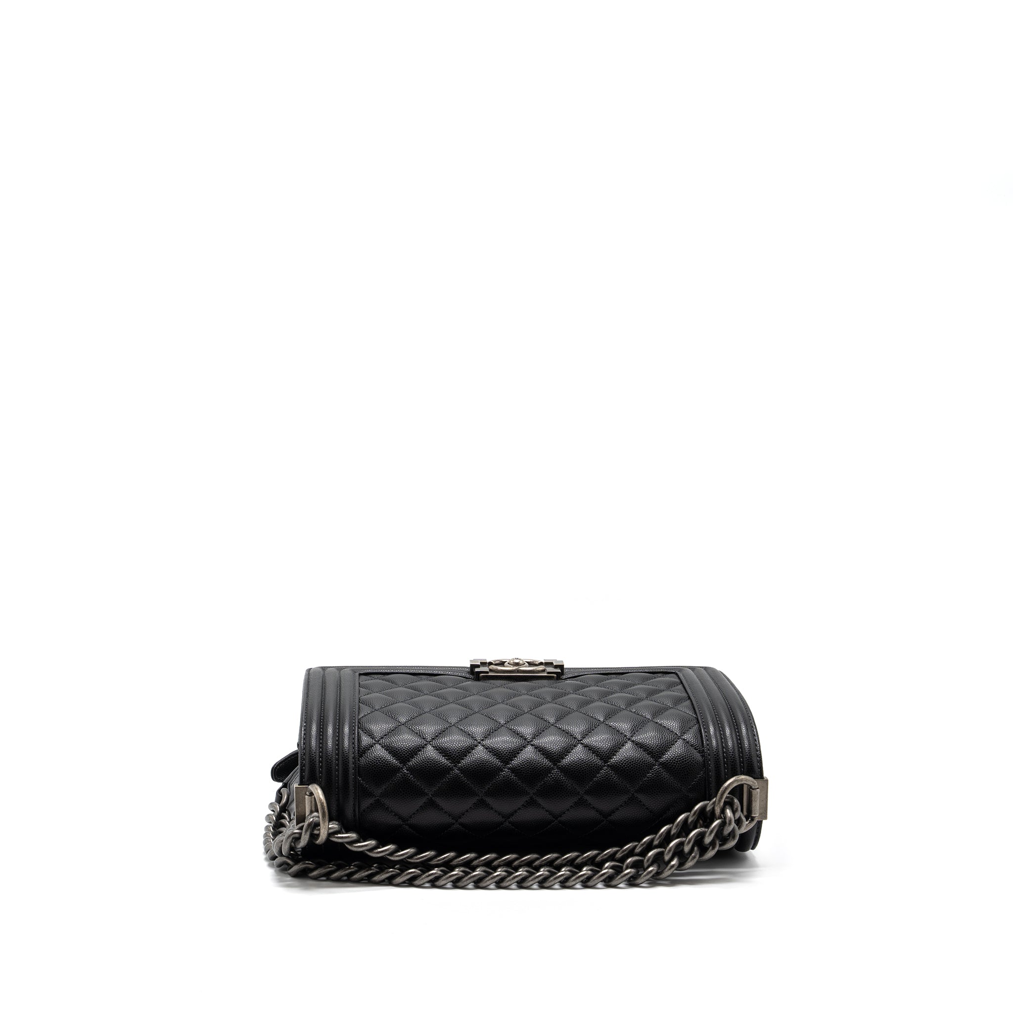 CHANEL MEDIUM BOY BAG CAVIAR BLACK RUTHENIUM SILVER HARDWARE(MICROCHIP)