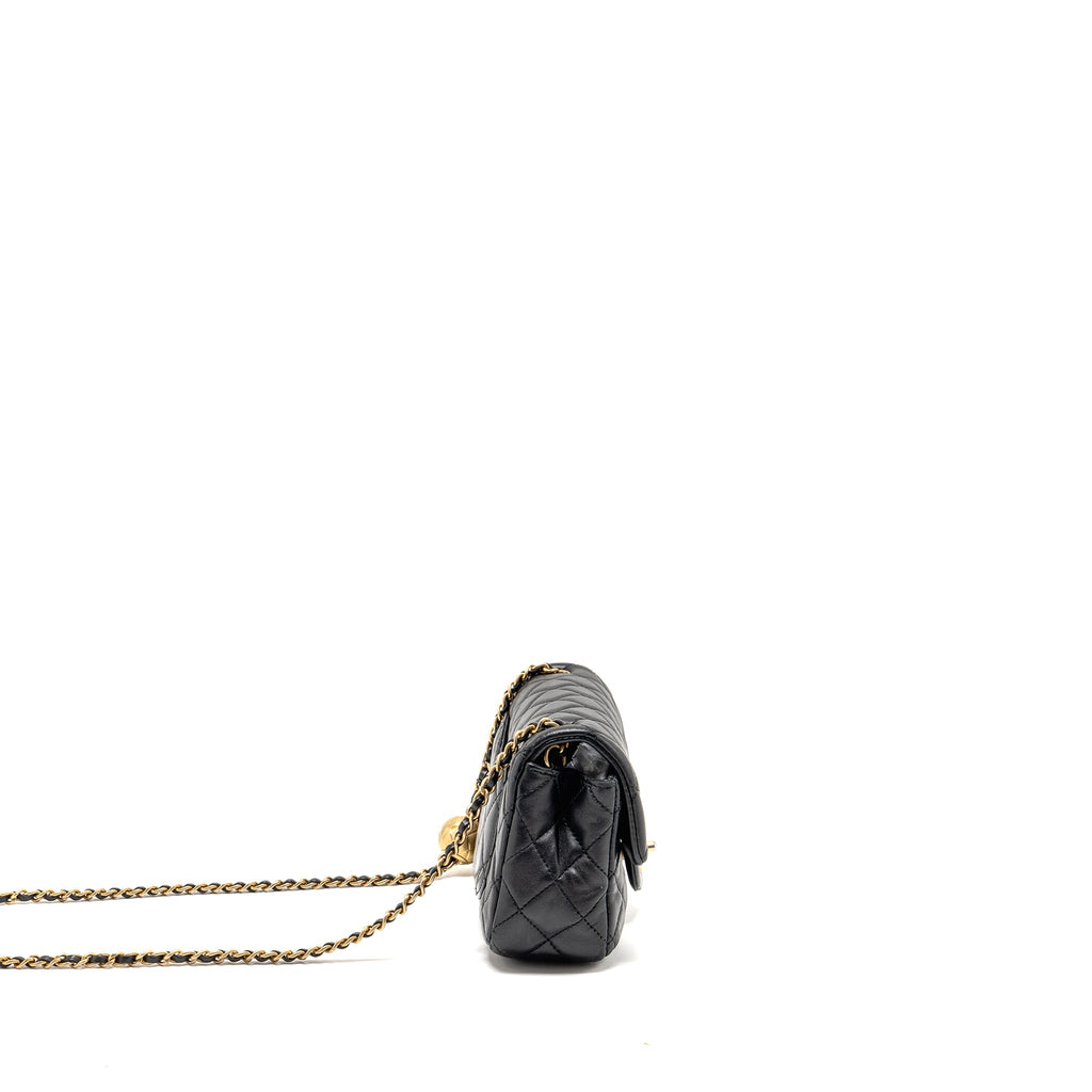 CHANEL PEARL CRUSH MINI RECTANGULAR FLAP BAG LAMBSKIN BLACK GHW