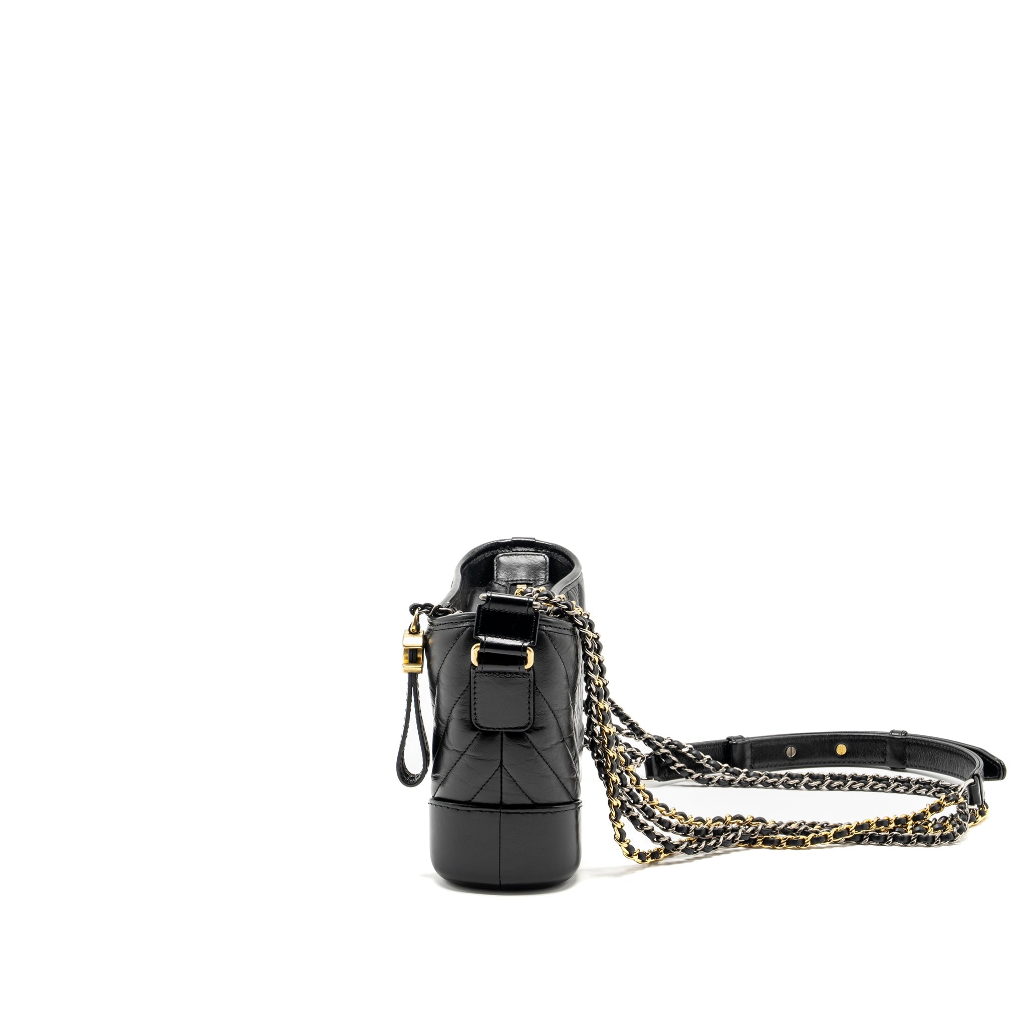 CHANEL SMALL GABRIELLE  HOBO BAG CHEVRON AGED CALFSKIN BLACK MULTICOLOUR HARDWARE