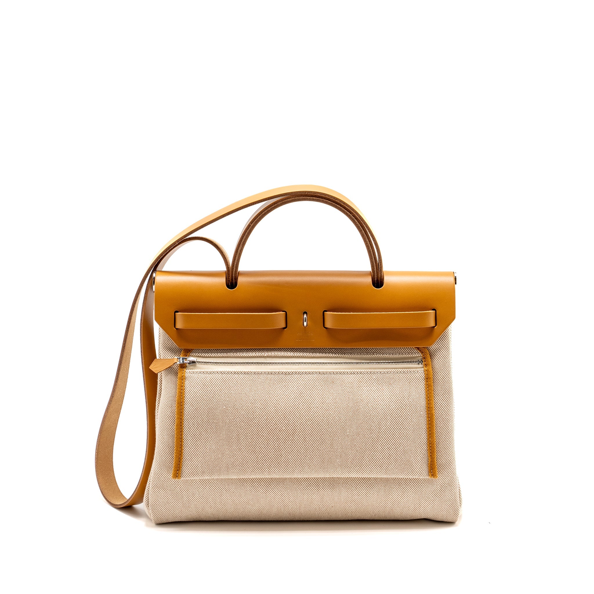 HERMES HERBAG ZIP 31 TOILE H EN RELIEF BRIDES GALA NAT SABLE/ECRU BEIGE SHW