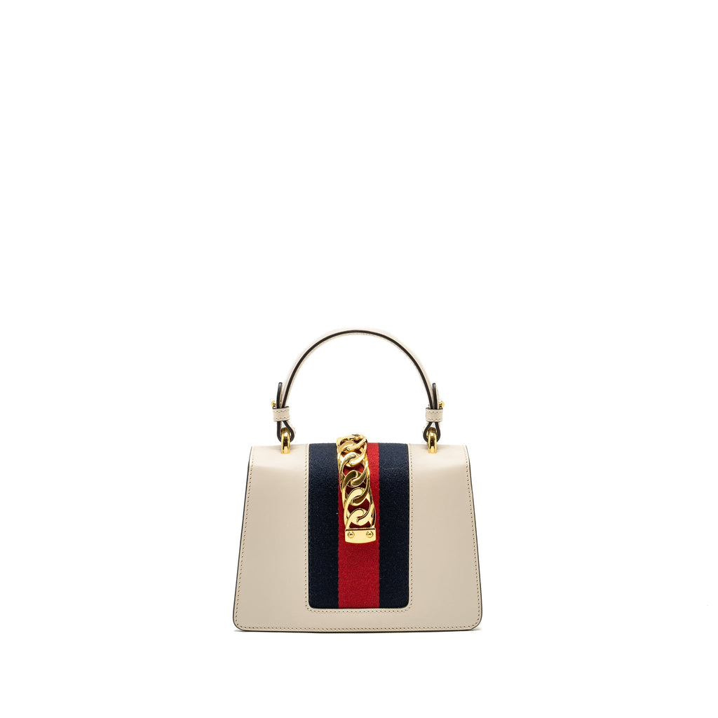 GUCCI MINI SYLVIE TOP HANDLE BAG CALFSKIN WHITE GHW
