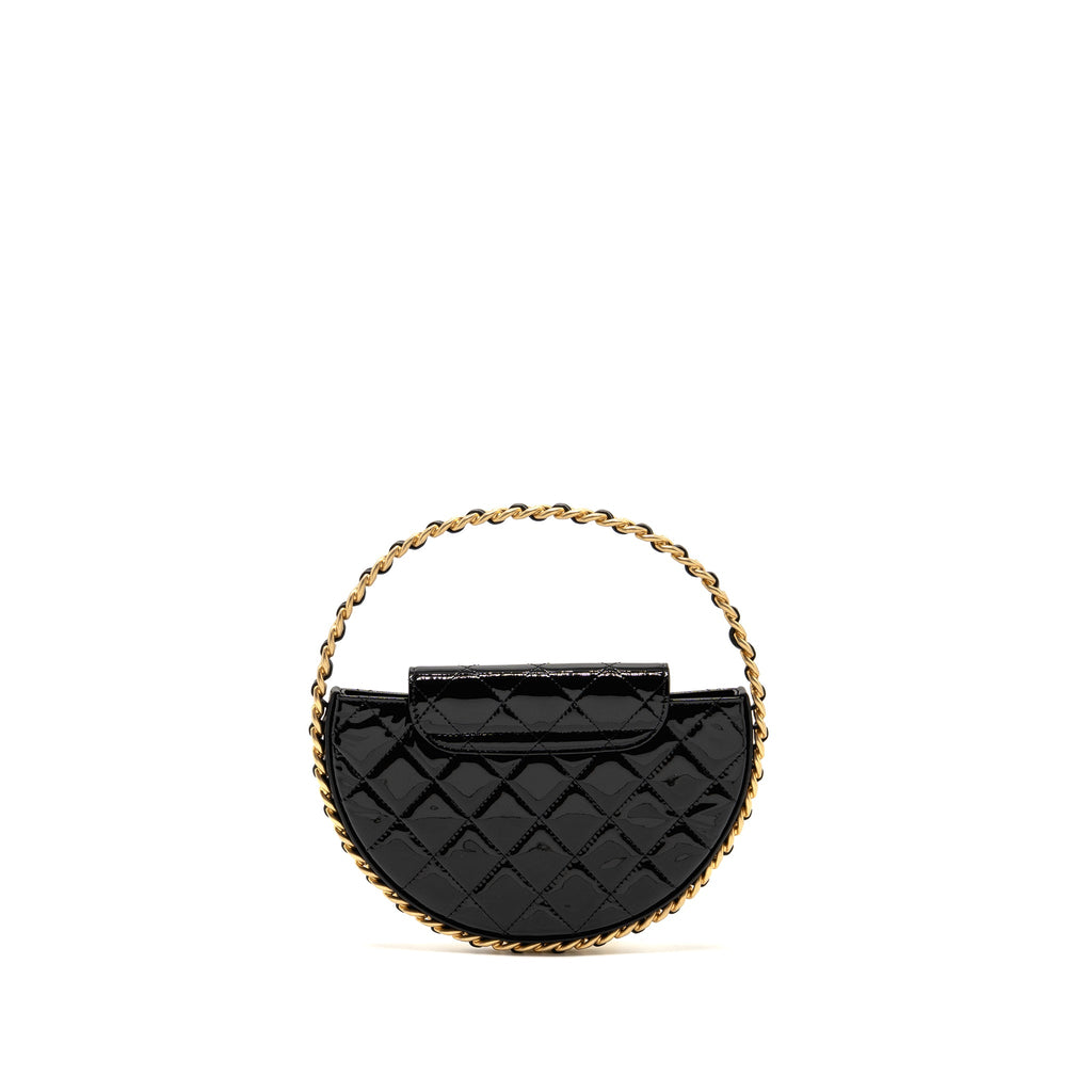 CHANEL 23K HOOP BAG PATENT LEATHER BLACK GHW (MICROCHIP)
