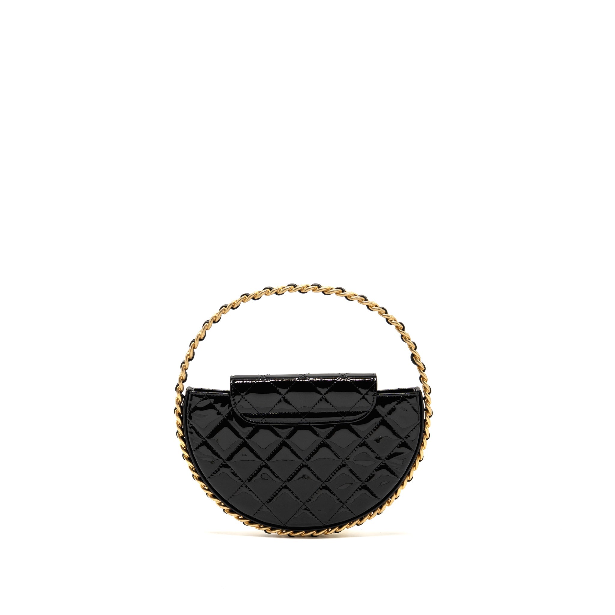 CHANEL 23K HOOP BAG PATENT LEATHER BLACK GHW (MICROCHIP)
