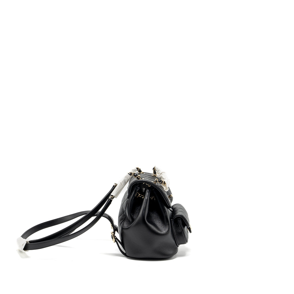 CHANEL 24P MINI DUMA BACKPACK CALFSKIN BLACK LGHW (MICROCHIP)