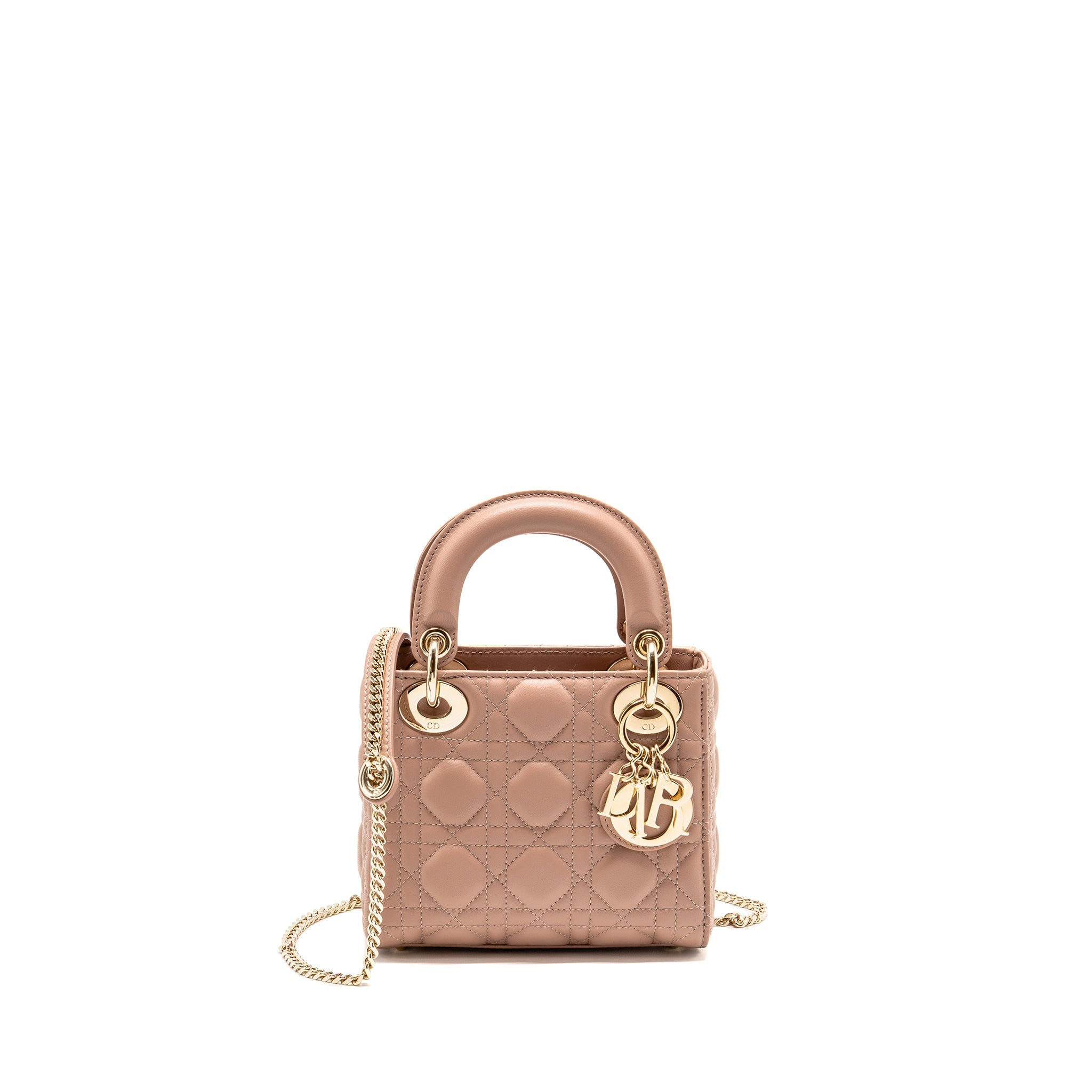 DIOR MINI LADY DIOR LAMBSKIN BLUSH LGHW