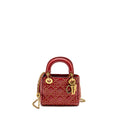 DIOR LOVE CHARM MINI LADY DIOR STUDDED LAMBSKIN RED GHW