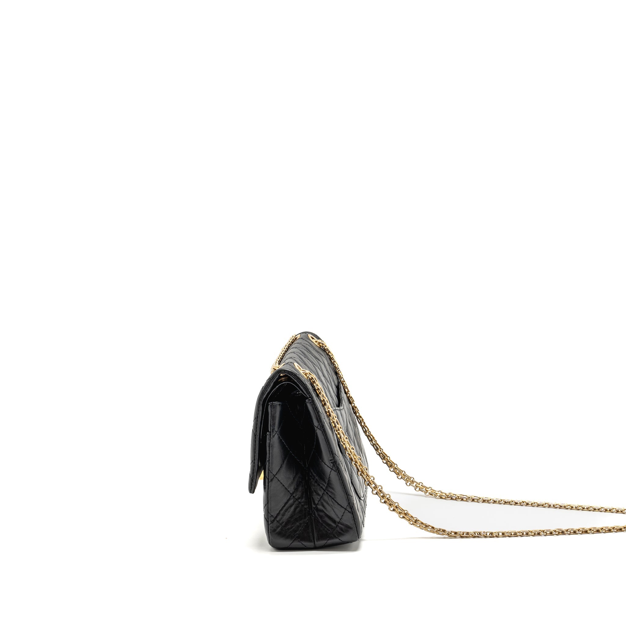 CHANEL LARGE 2.55 226 REISSUE DOUBLE FLAP BAG AGED CALFSKIN BLACK GHW