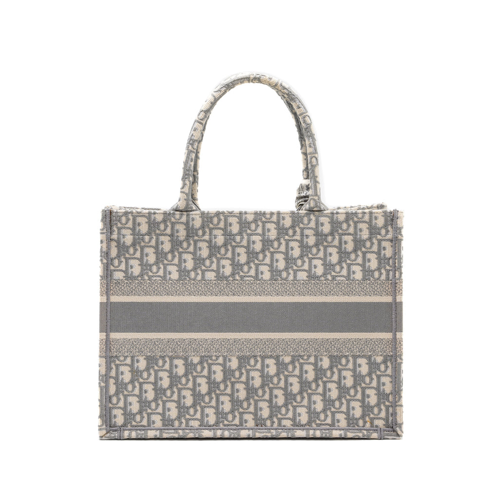 DIOR MEIDUM BOOK TOTE DIOR OBLIQUE EMBROIDERY CANVAS ECRU/GREY