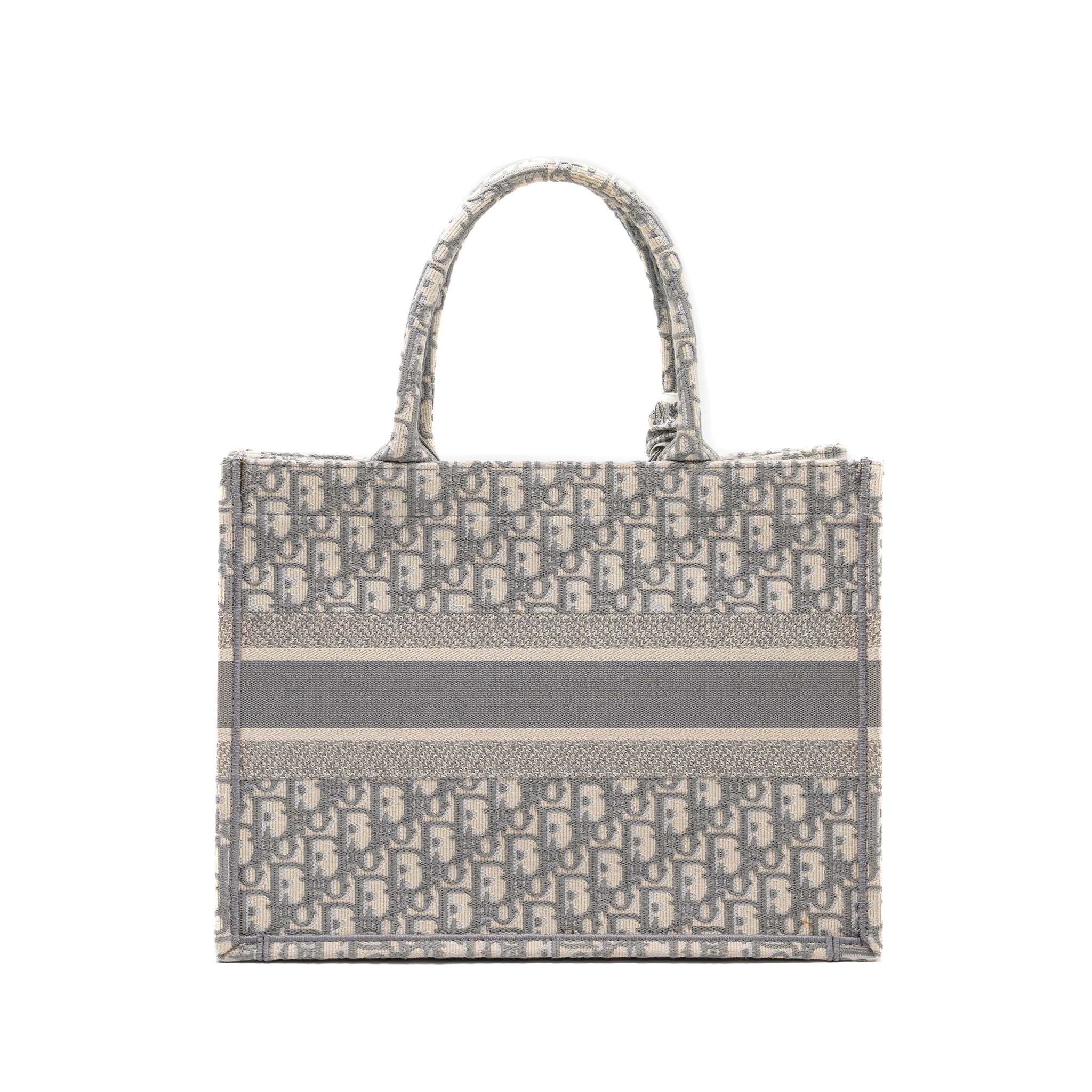 DIOR MEIDUM BOOK TOTE DIOR OBLIQUE EMBROIDERY CANVAS ECRU/GREY