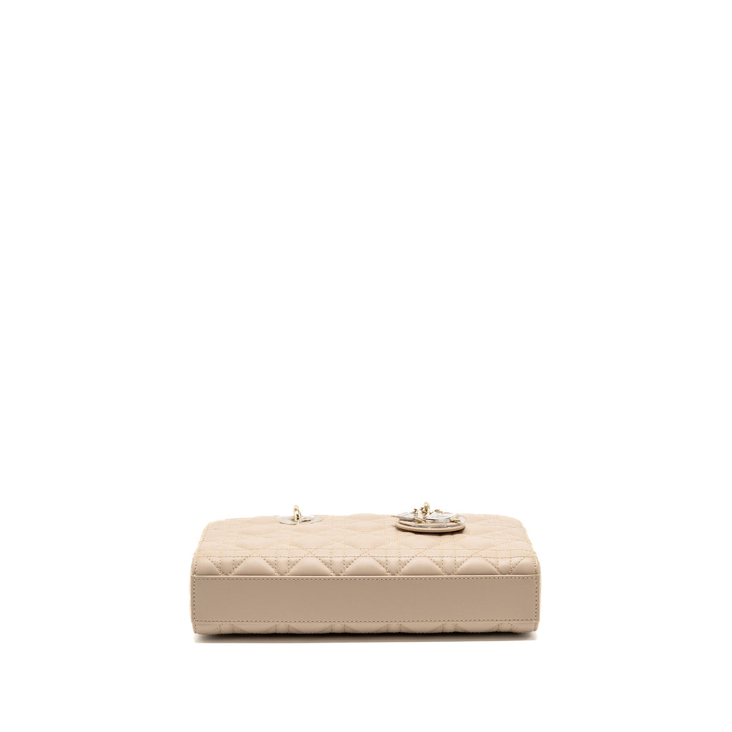 DIOR MEDIUM LADY D-JOY BAG CANNAGE LAMBSKIN POWDER BEIGE LGHW