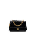 CHANEL FLAP BAG WITH CHAINS HANDLE CALFSKIN BLACK GHW