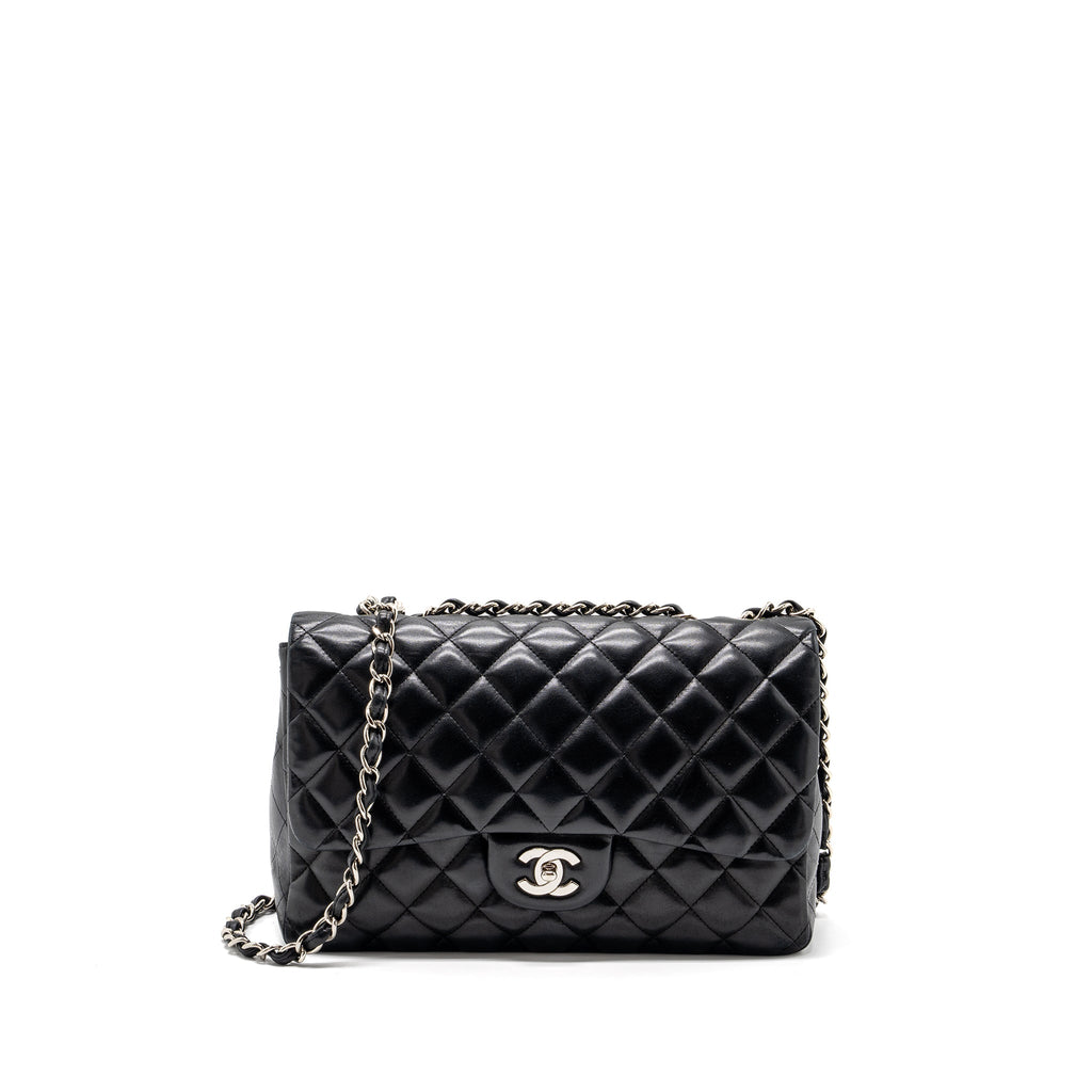 CHANEL CLASSIC JUMBO SINGLE FLAP BAG LAMBSKIN BLACK SHW