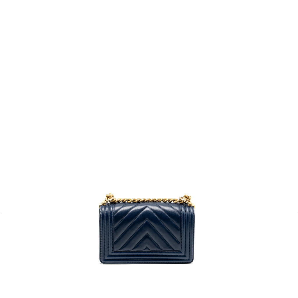 CHANEL SMALL CHEVRON BOY BAG LAMBSKIN NAVY GHW