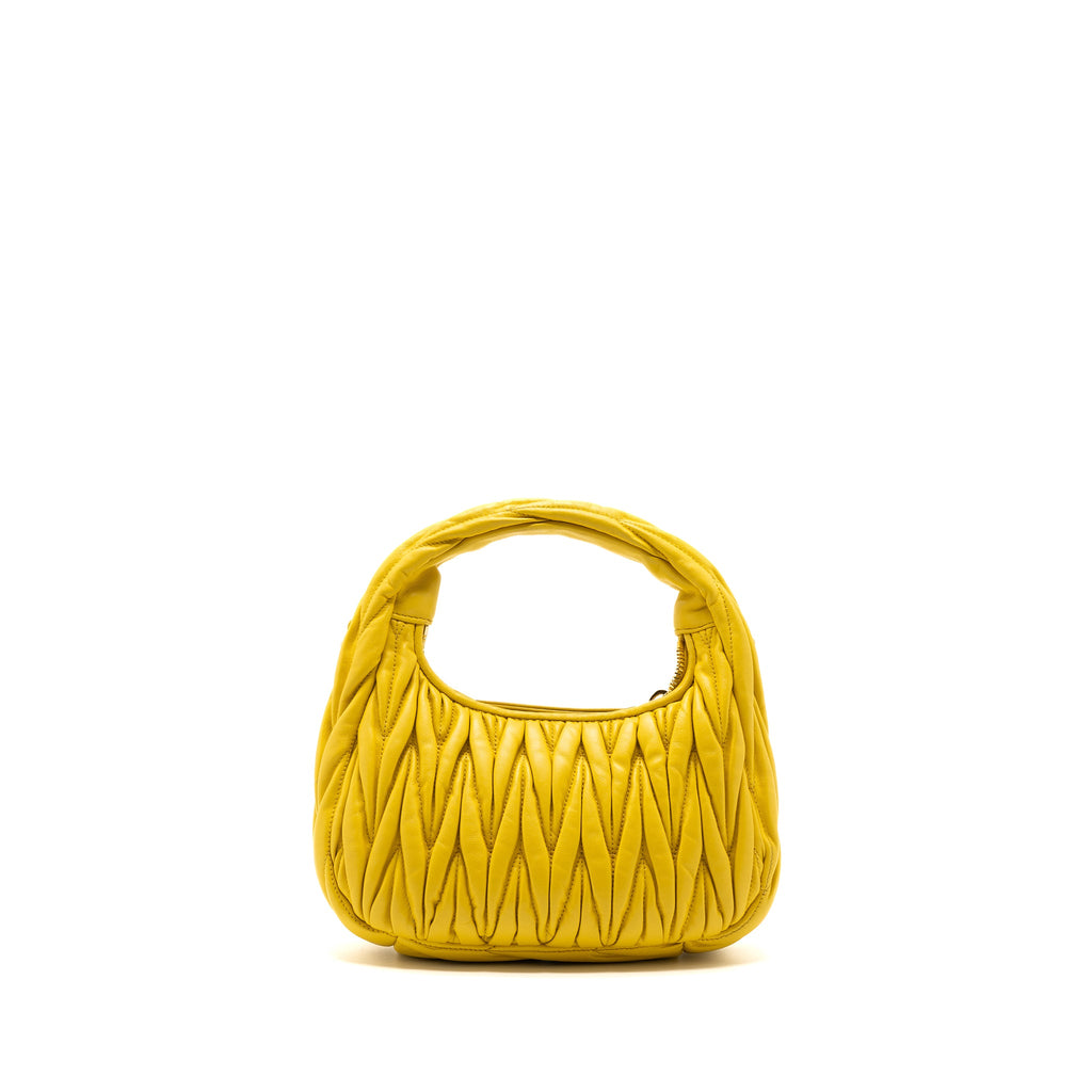 MIUMIU WANDER MATELASSE MINI HOBO BAG NAPPA YELLOW GHW