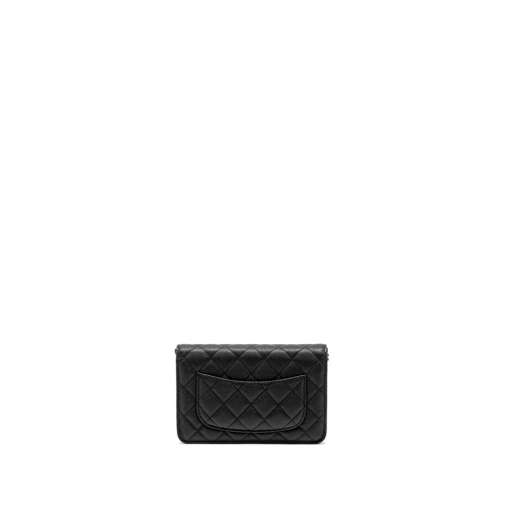 CHANEL DETAILED CC LOGO WALLET ON CHAIN CAVIAR CAVIAR BLACK GHW (MICROCHIP)