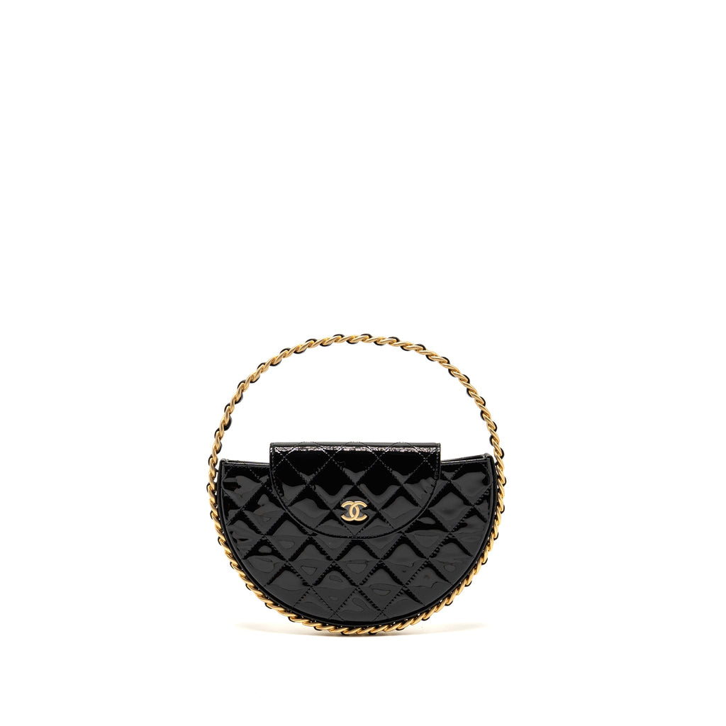 CHANEL 23K HOOP BAG PATENT LEATHER BLACK GHW (MICROCHIP)