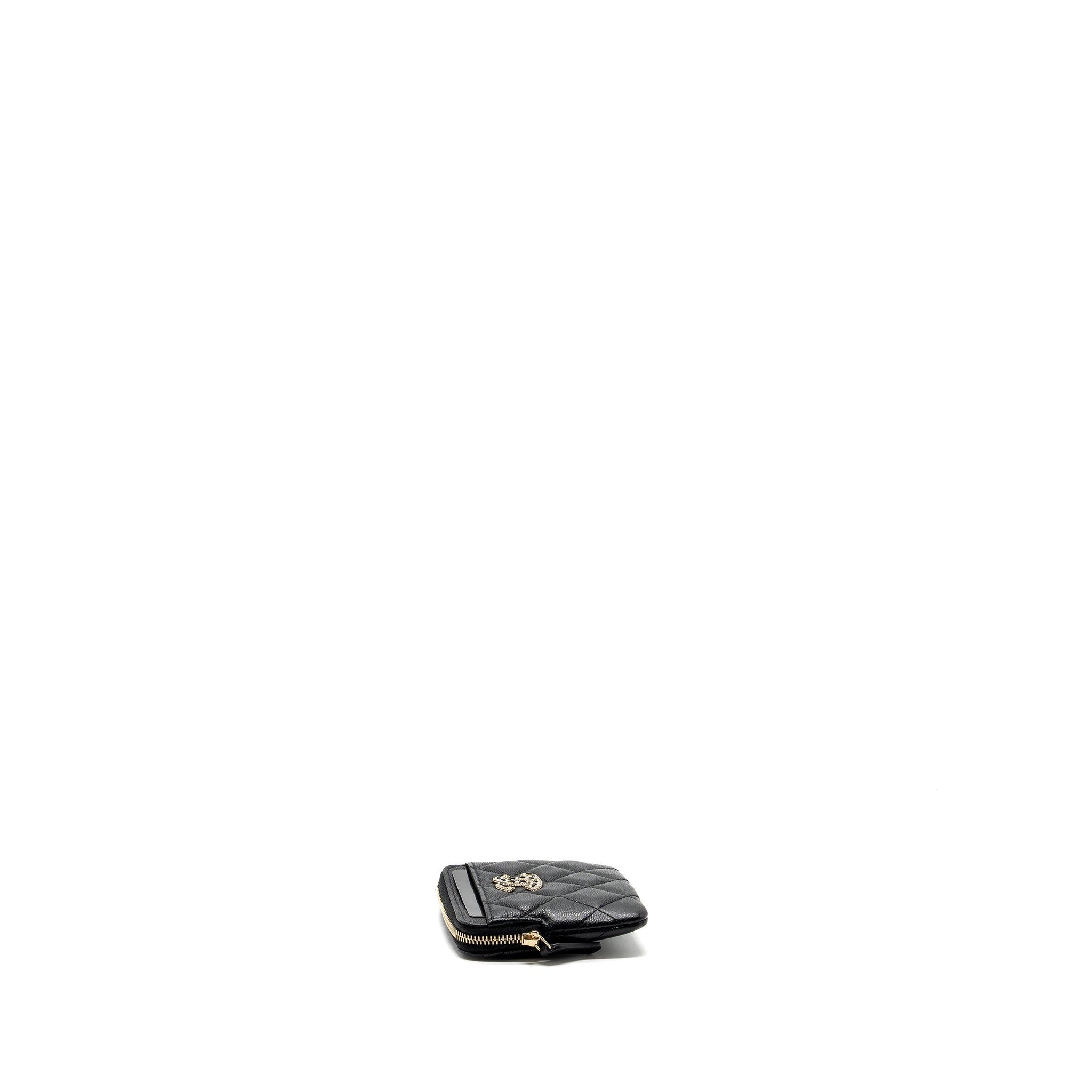CHANEL DETAILED CC LOGO ZIPPER SMALL WALLET CAVIAR BLACK LGHW