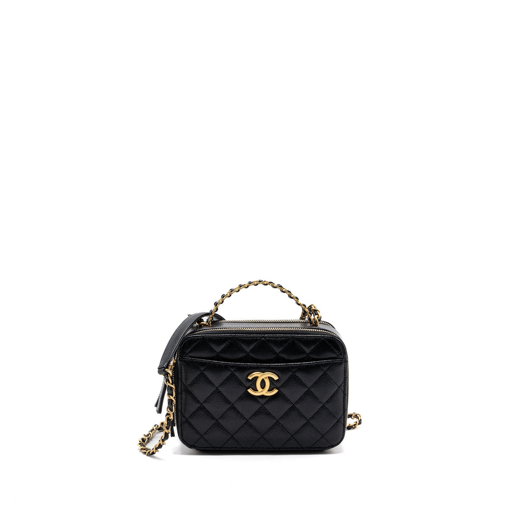 CHANEL LETTER TOP HANDLE SMALL VANITY CASE CAVIAR BLACK BRUSHED GHW(MICROCHIP)