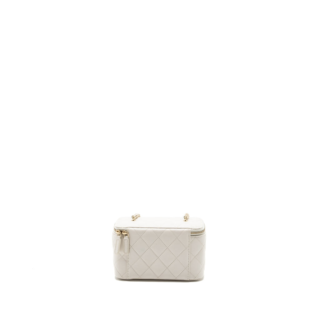 CHANEL LETTER/CC LOGO CHAIN LONG VANITY CALFSKIN WHITE LGHW (MICROCHIP)