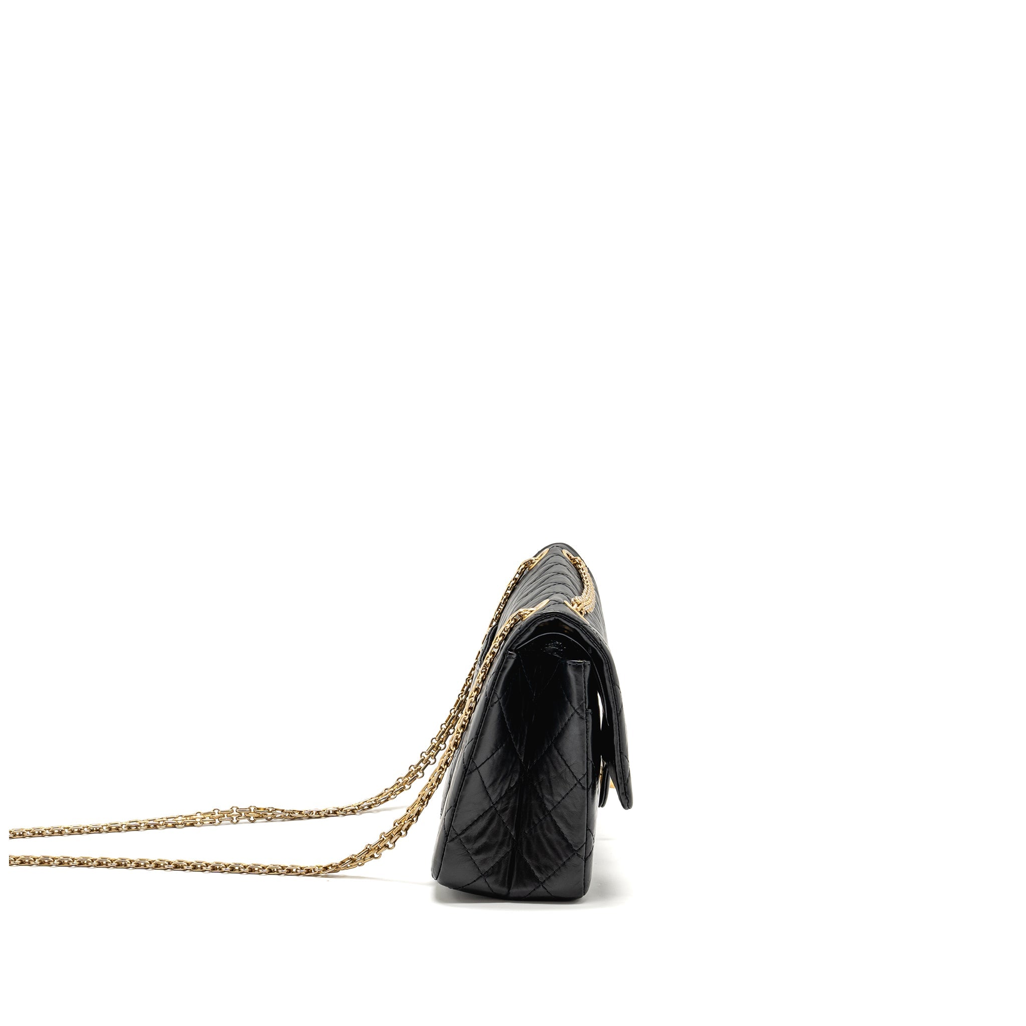 CHANEL LARGE 2.55 226 REISSUE DOUBLE FLAP BAG AGED CALFSKIN BLACK GHW