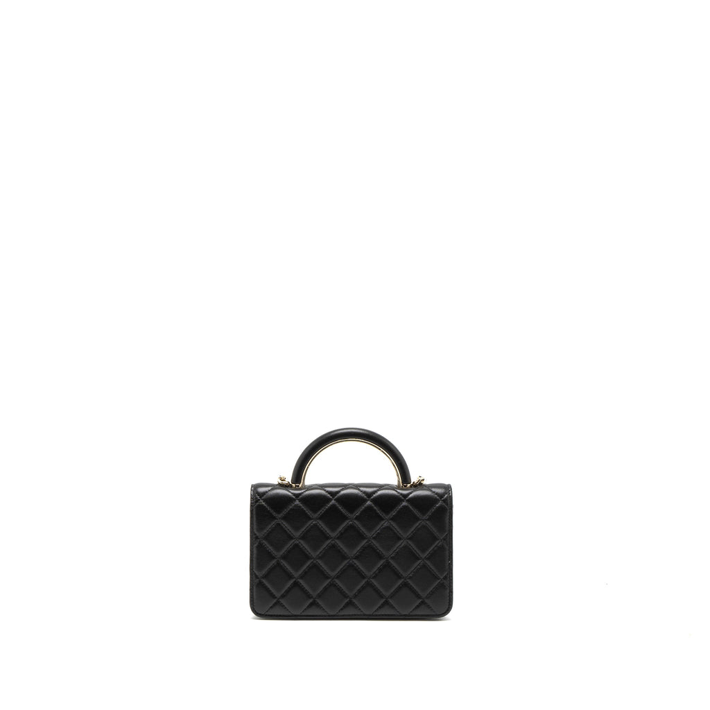 CHANEL LEATHER TOP HANDLE WALLET ON CHAIN LAMBSKIN BLACK LGHW (MICROCHIP)