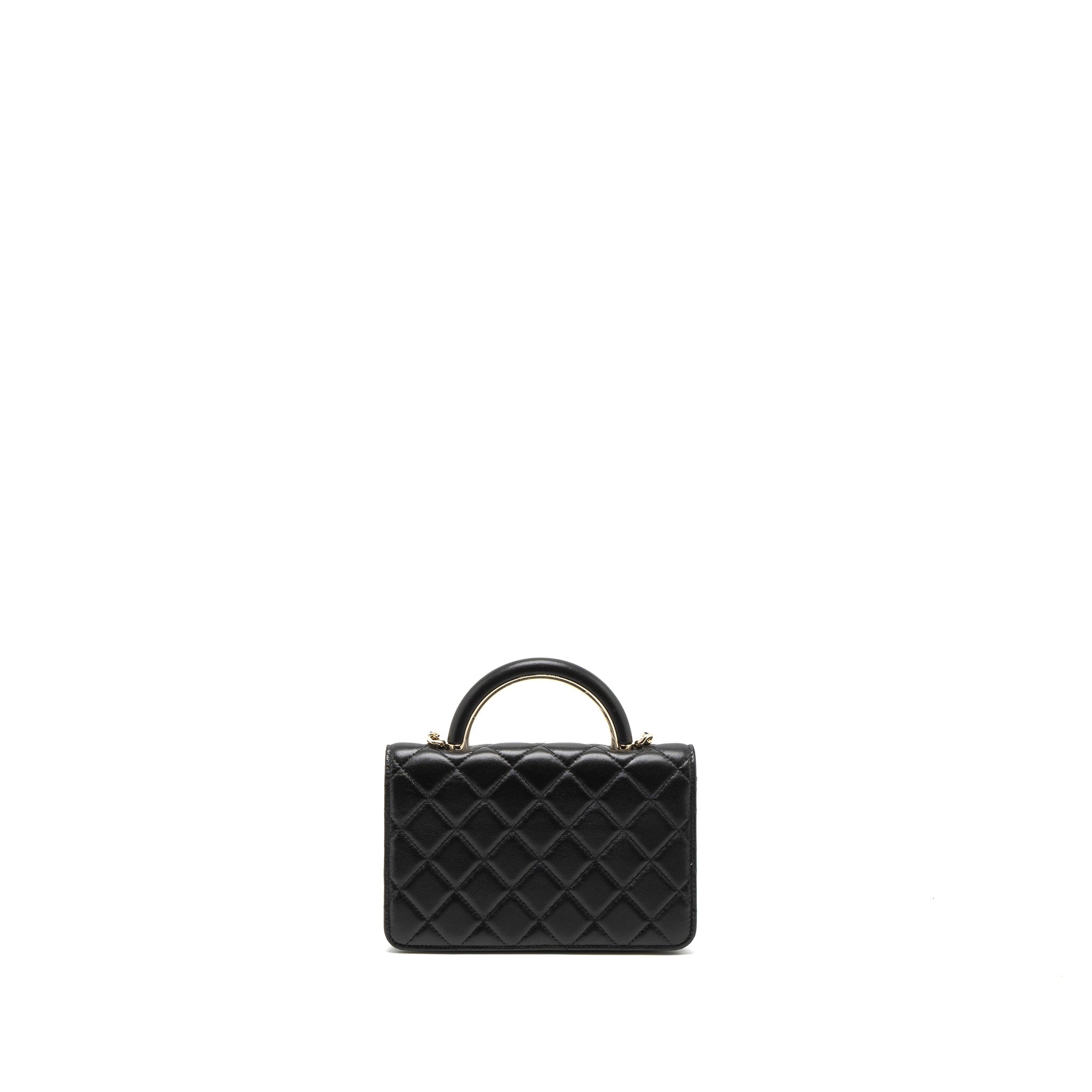 CHANEL LEATHER TOP HANDLE WALLET ON CHAIN LAMBSKIN BLACK LGHW (MICROCHIP)