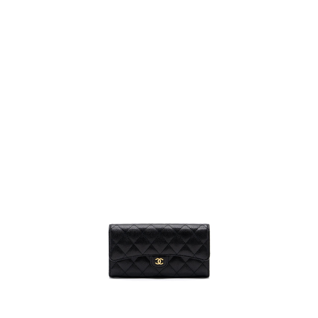 CHANEL CLASSIC FLAP WALLET GRAINED CALFSKIN BLACK GHW