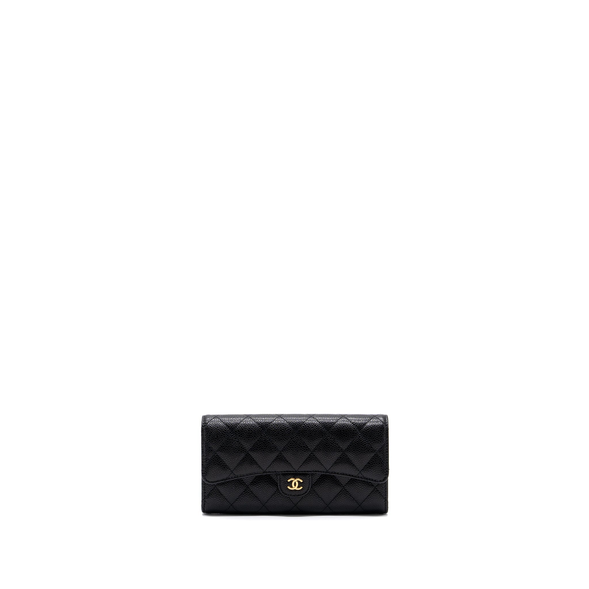 CHANEL CLASSIC FLAP WALLET GRAINED CALFSKIN BLACK GHW