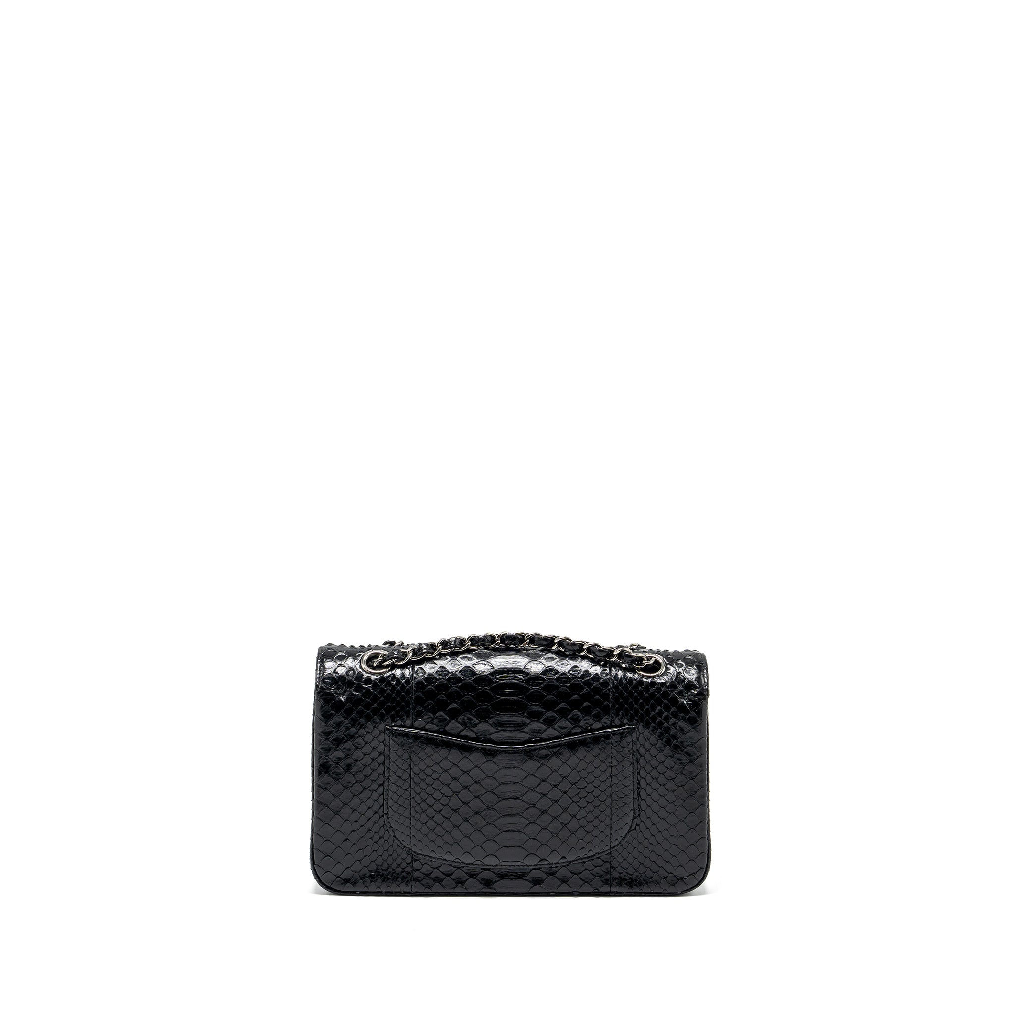 CHANEL MEDIUM CLASSIC DOUBLE FLAP BAG PYTHON BLACK SHW