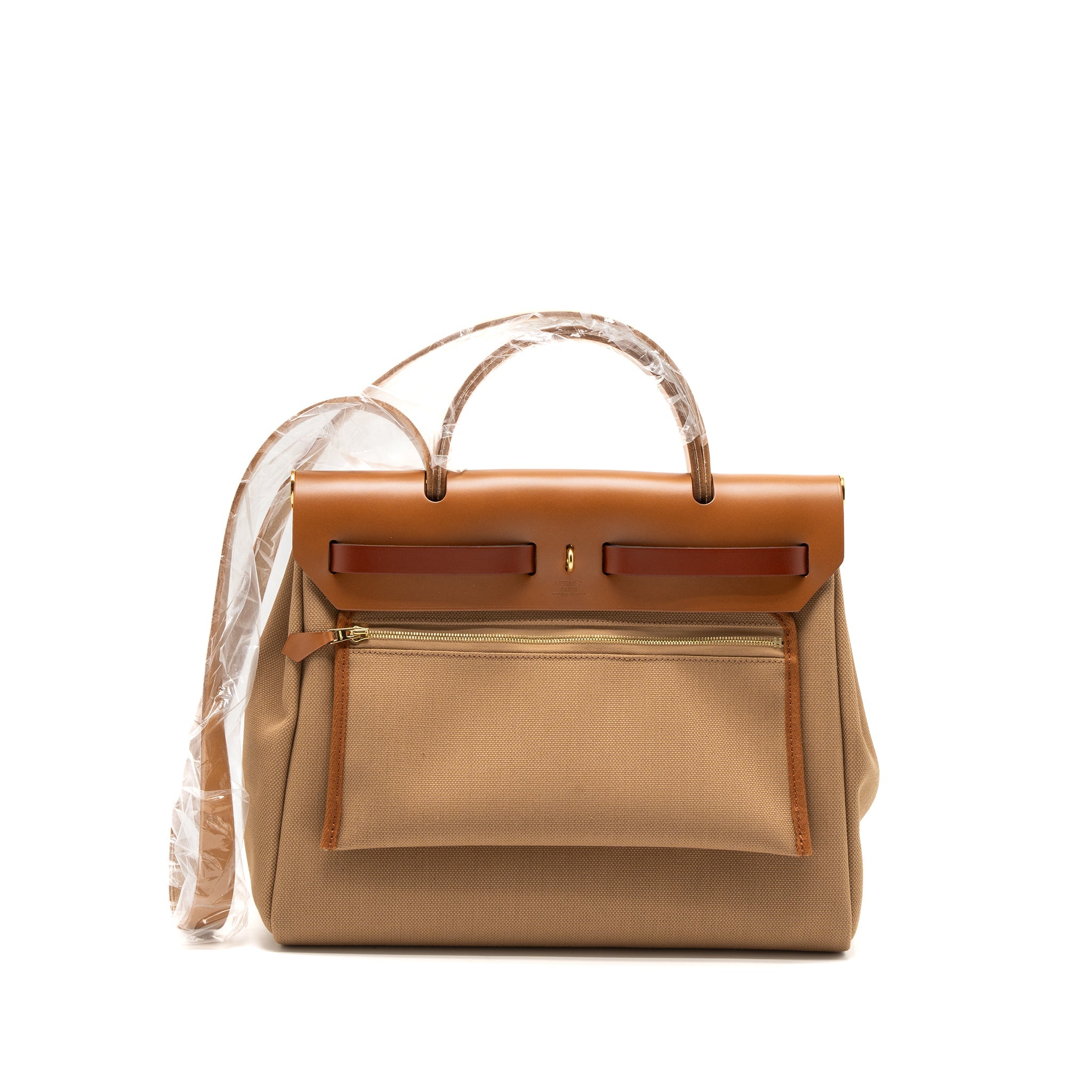 HERMES HERBAG 31 ZIP BAG CANVAS/VACHE HUNTER CHAI/ NATURAL SABLE/ FAUVE/ CUIVRE GHW