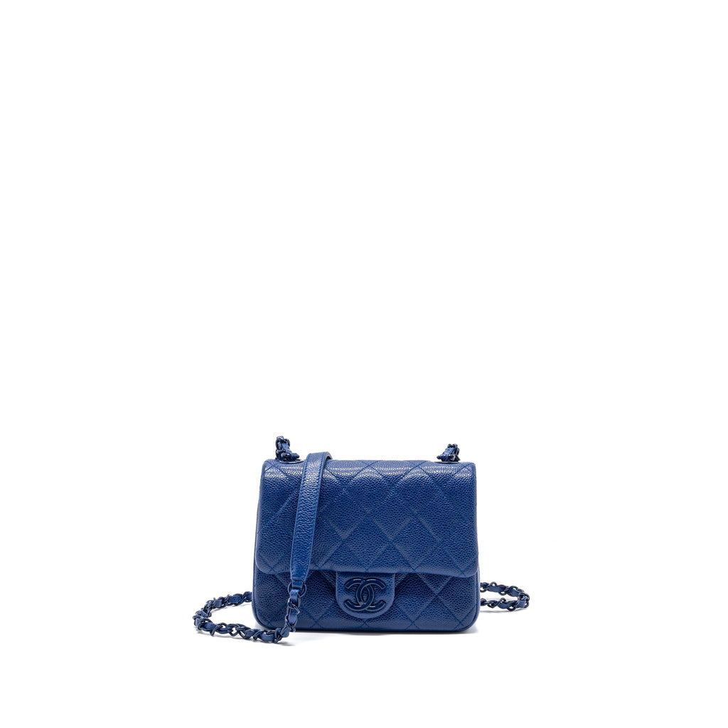 CHANEL SQUARE FLAP BAG CAVIAR BLUE WITH BLUE HARDWARE