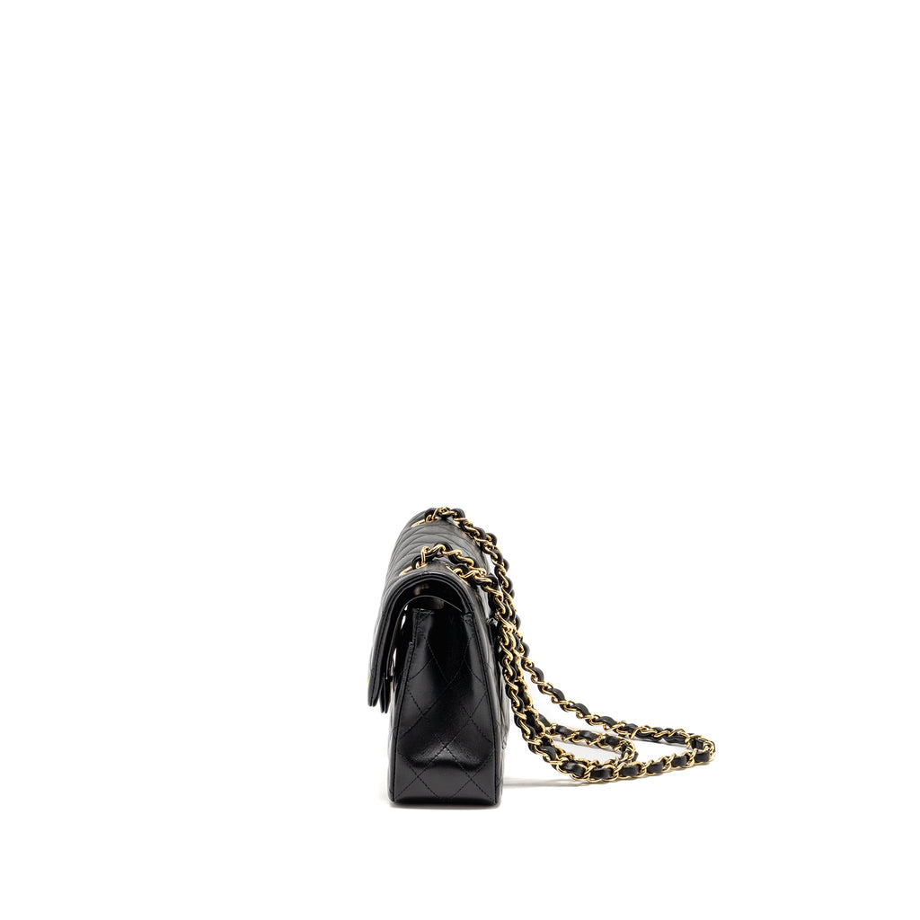 CHANEL SMALL CLASSIC DOUBLE FLAP BAG LAMBSKIN BLACK LGHW (MICROCHIP)