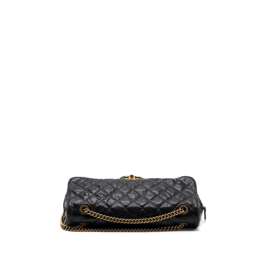 CHANEL LARGE FLAP BAG GRAINED CALFSKIN BLACK BRUSHED GHW