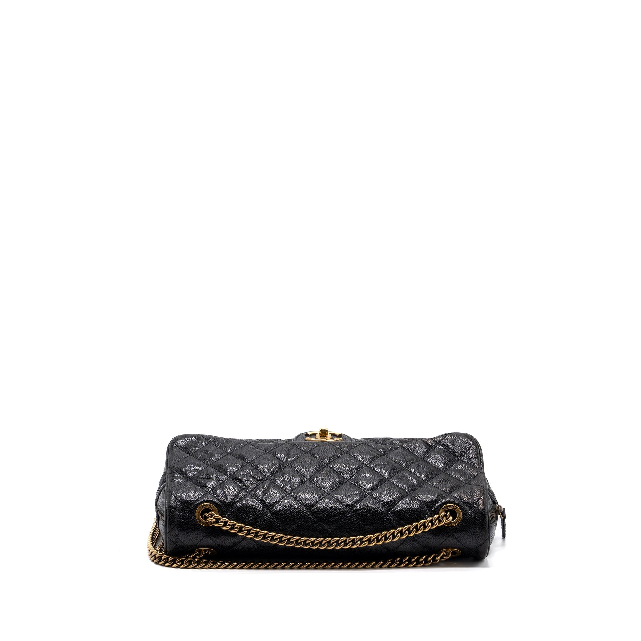 CHANEL LARGE FLAP BAG GRAINED CALFSKIN BLACK BRUSHED GHW