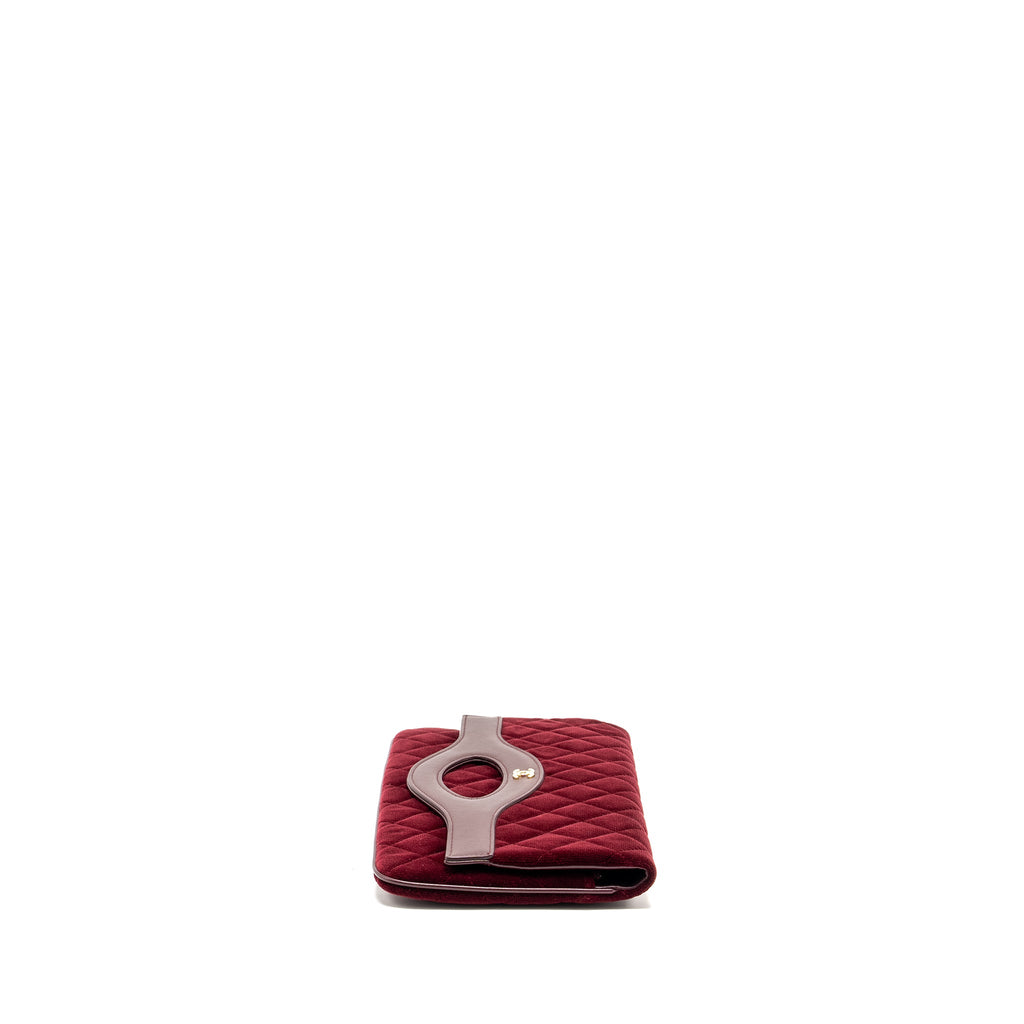 CHANEL FOLDING CLUTCH BAG VELVET/LAMBSKIN BURGUNDY LGHW