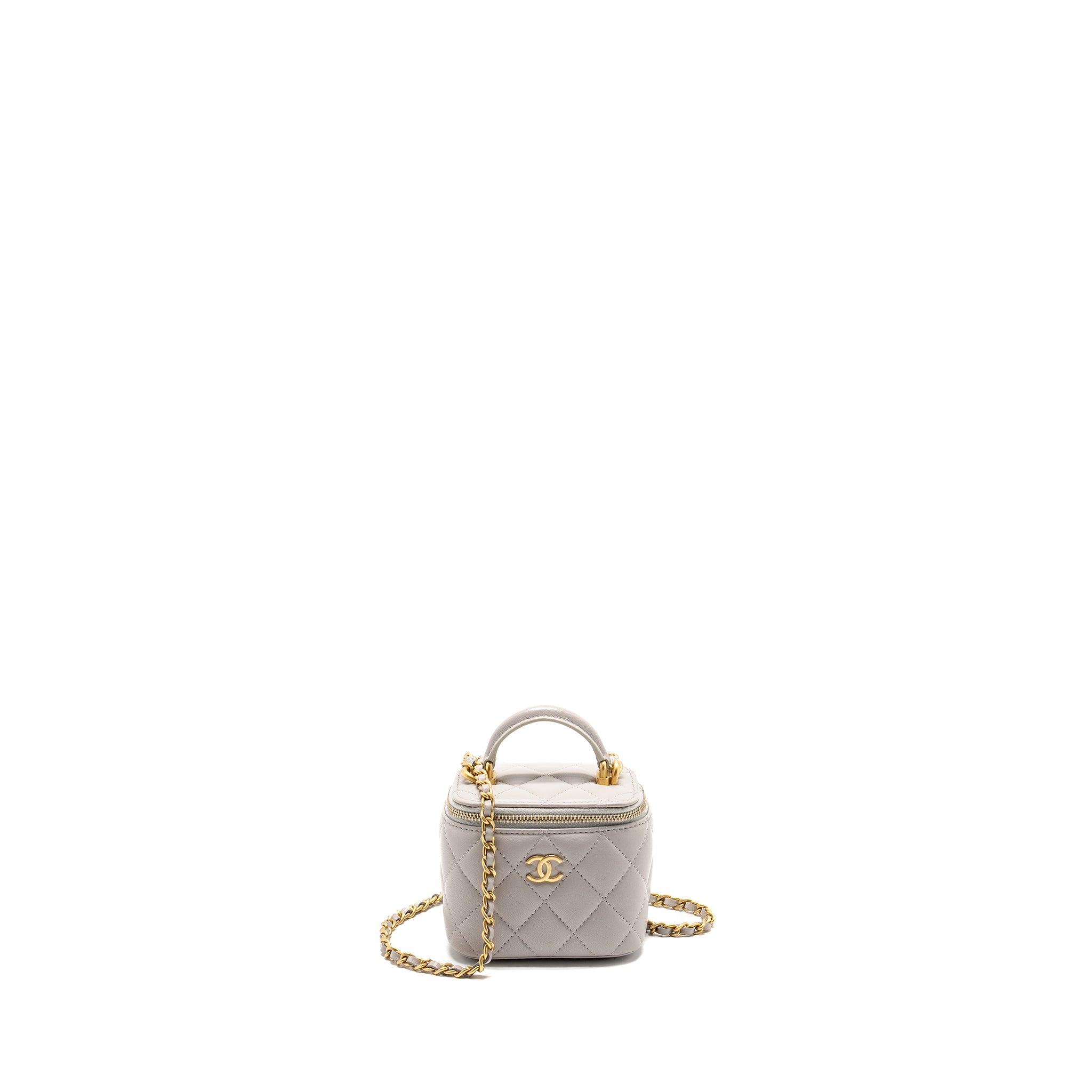 CHANEL TOP HANDLE MINI VANITY CASE LAMBSKIN LIGHT GREY GHW