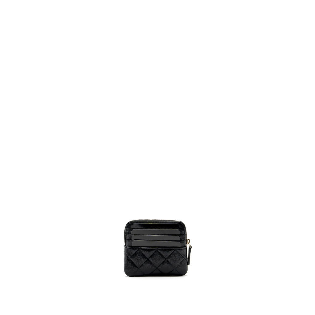 CHANEL DETAILED CC LOGO ZIPPER SMALL WALLET CAVIAR BLACK LGHW
