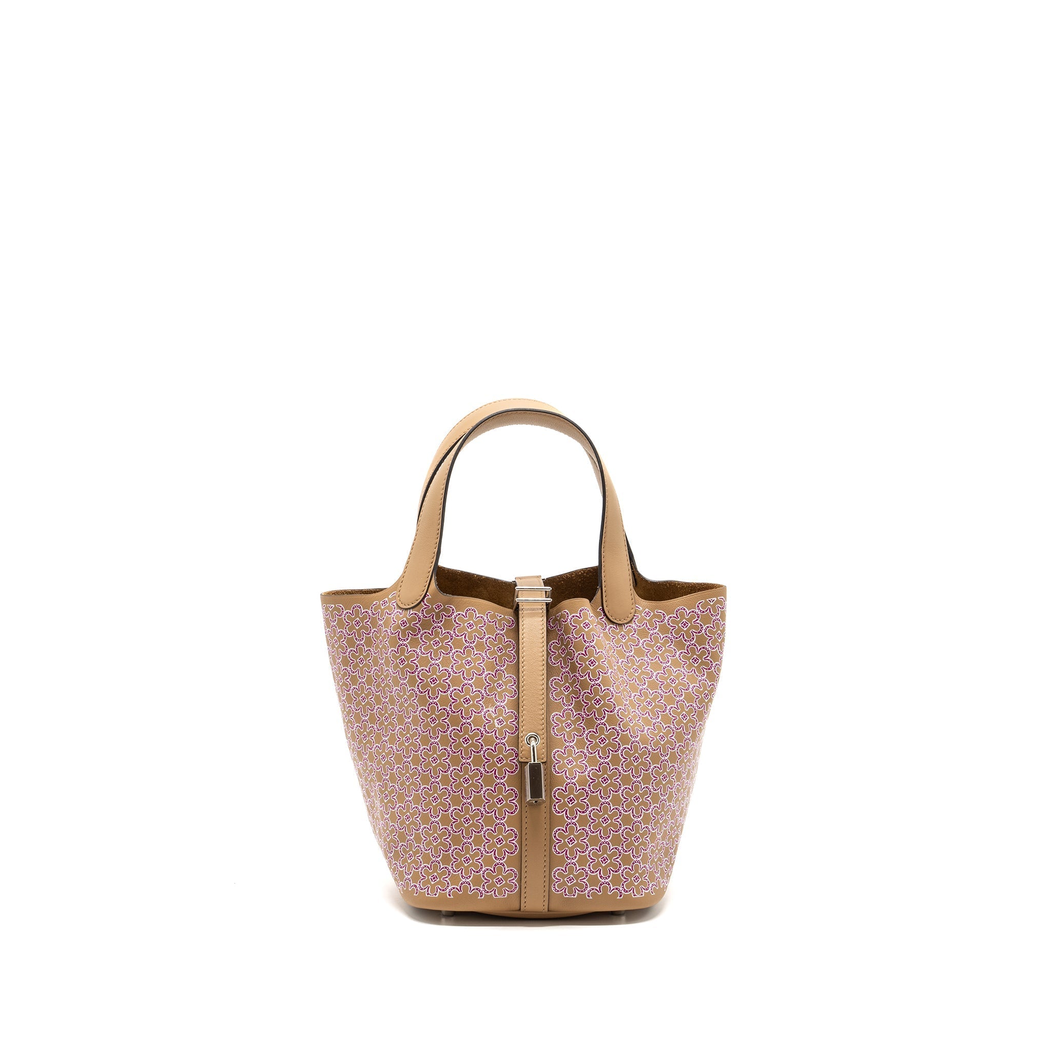HERMES PICOTIN 18 LUCKY DAISY LOCK BAG SWIFT CHAI-ROSE-BLANC / ROSE SHW